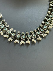 German Silver Pastel Blue Peacock Necklace set