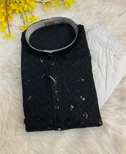 Plus Size Black Rayon Chikankari Men’s wear Kurta set