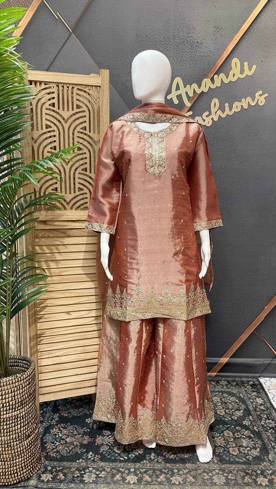 Women's Tissue Palazzo Embroidered Sharara Set