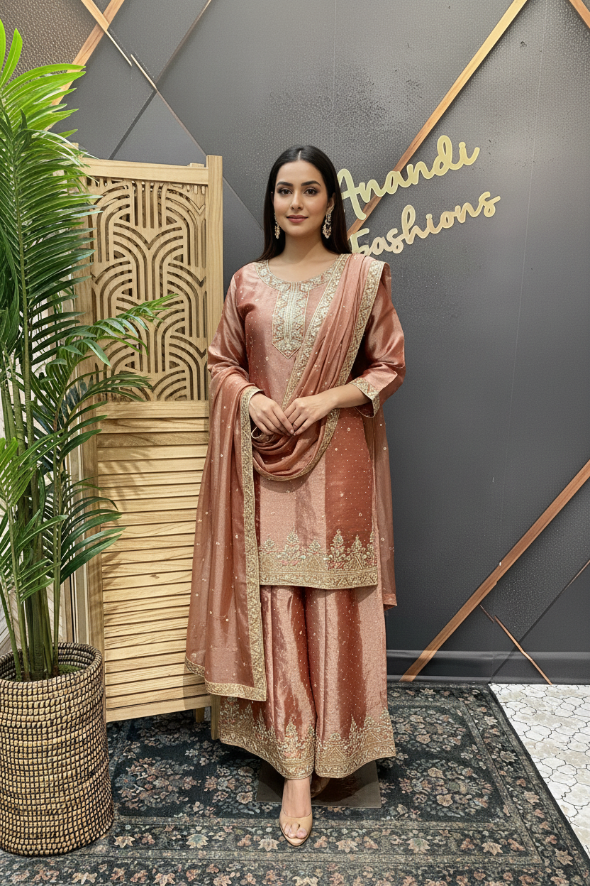 Size 44/Indian XXL - Party Wear Tissue Palazzo/Sharara set