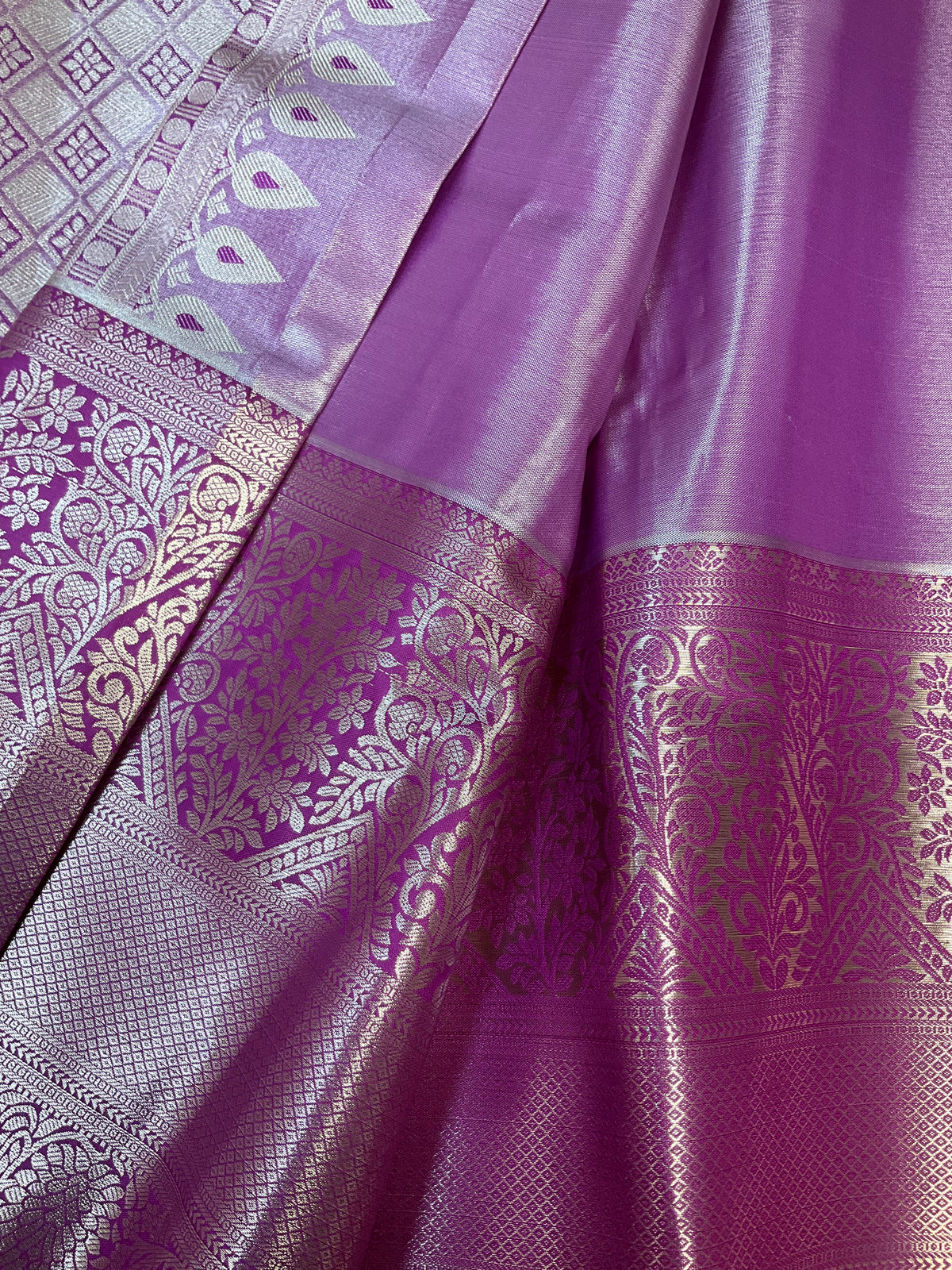 Semi Silk Kanjeevaram Mint Green & Purple Border Saree