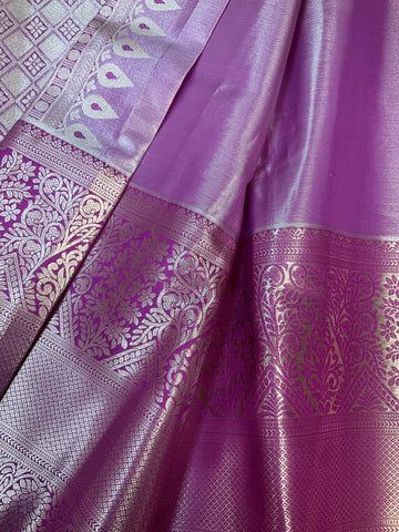 Semi Silk Kanjeevaram Mint Green & Purple Border Saree