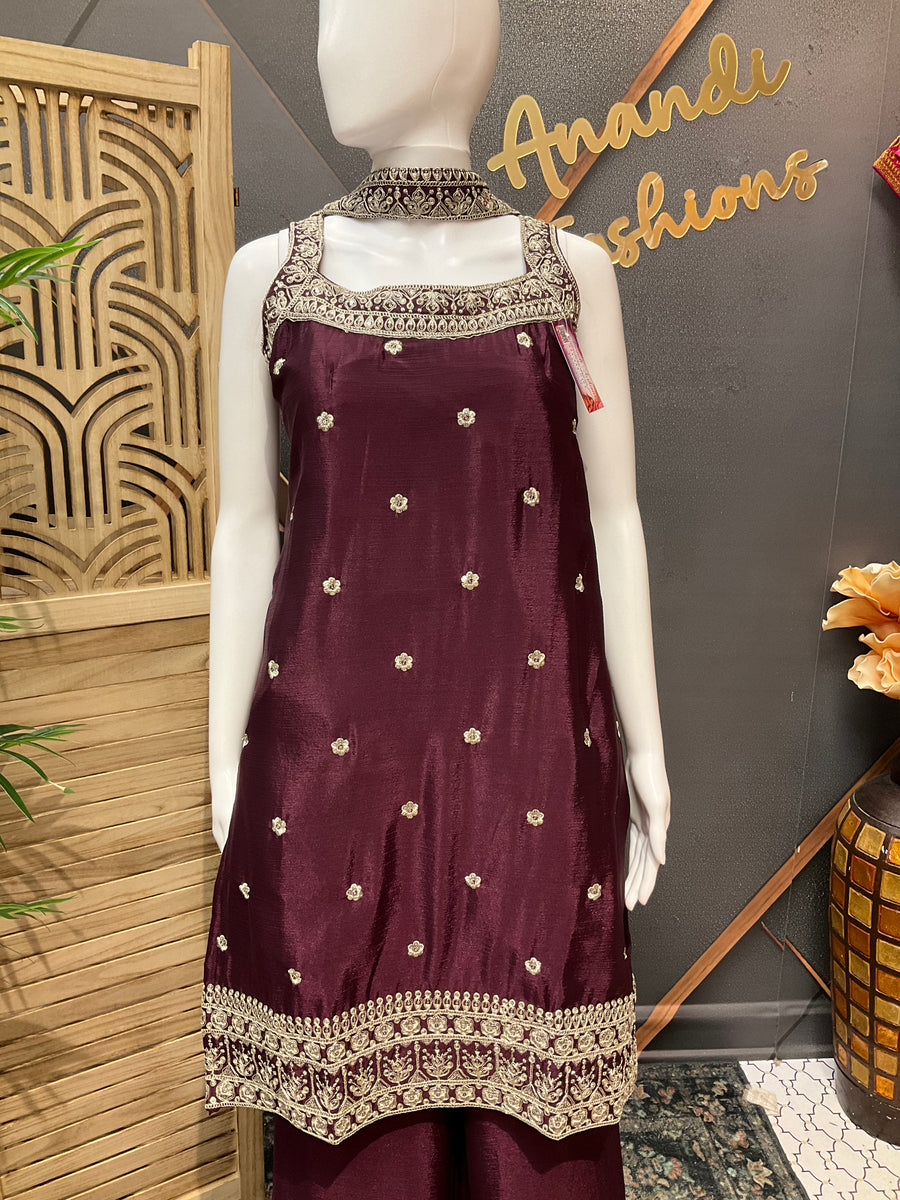 Wine Party Wear Sleeveless Palazzo set