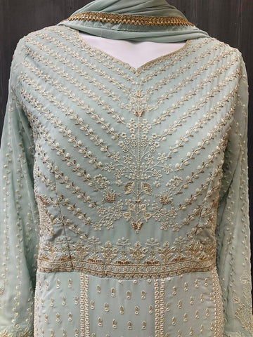 Designer wear dress with floor length and long sleeves