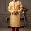 Size 36-Embroidered Kurta - Yellow Kurta with Red Pajama