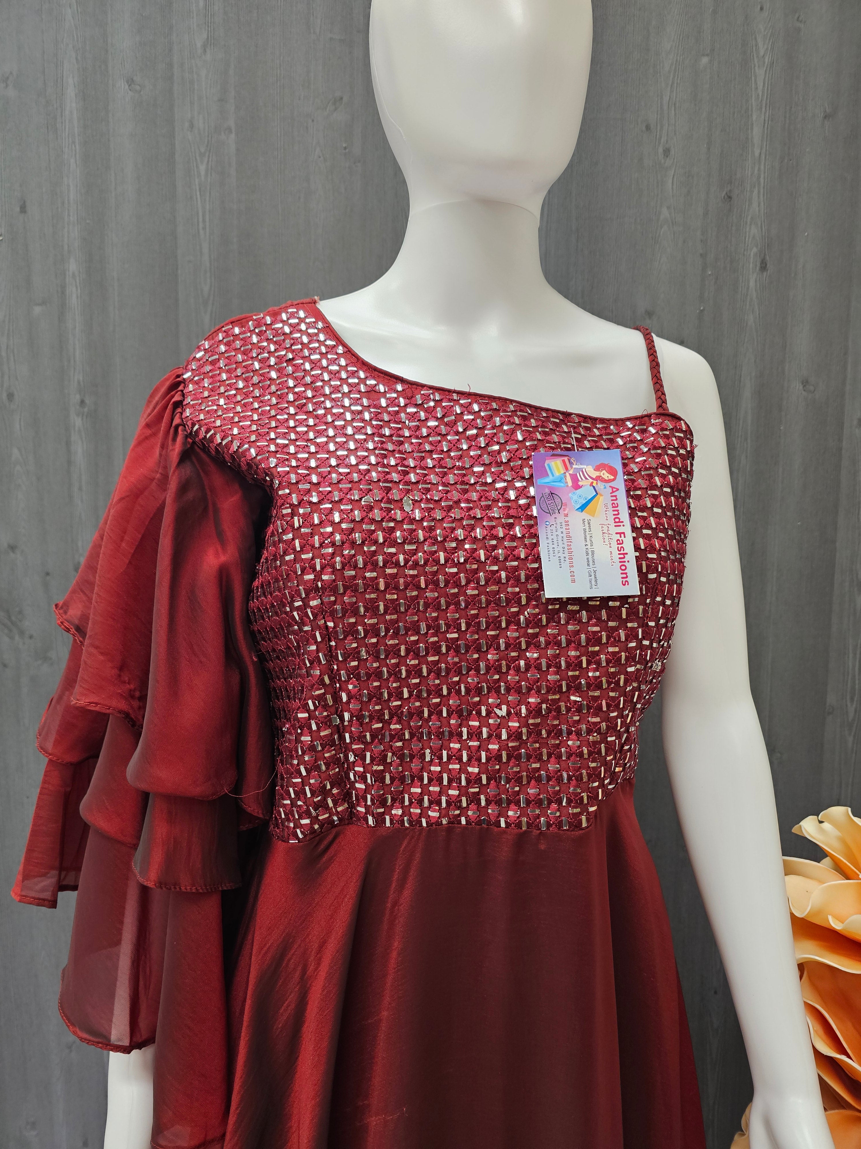 Indian Party Dresses - One-Shoulder Party Wear Long Dress image 2