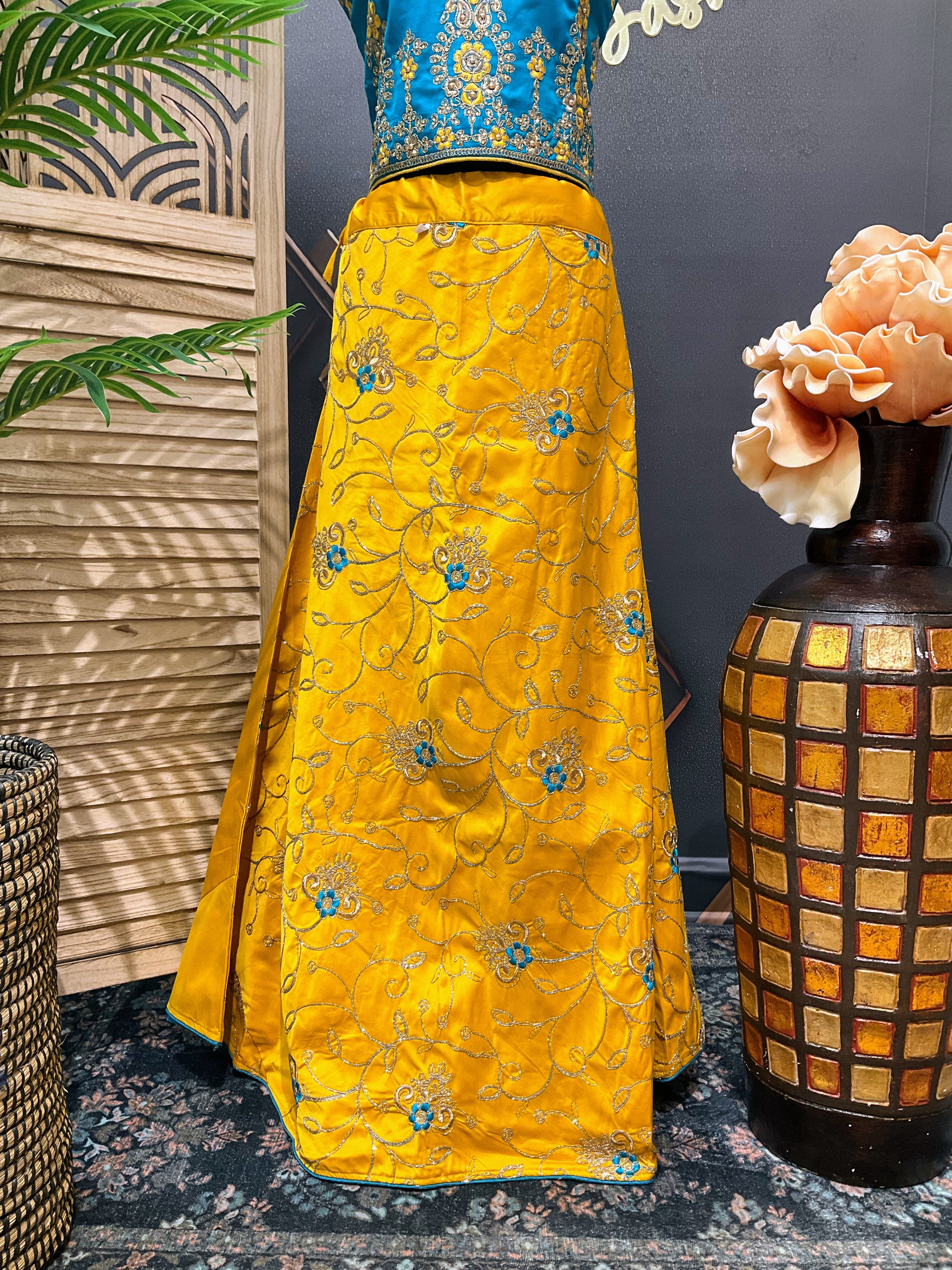 Teenage Girls - Blue & Yellow Lehenga Set