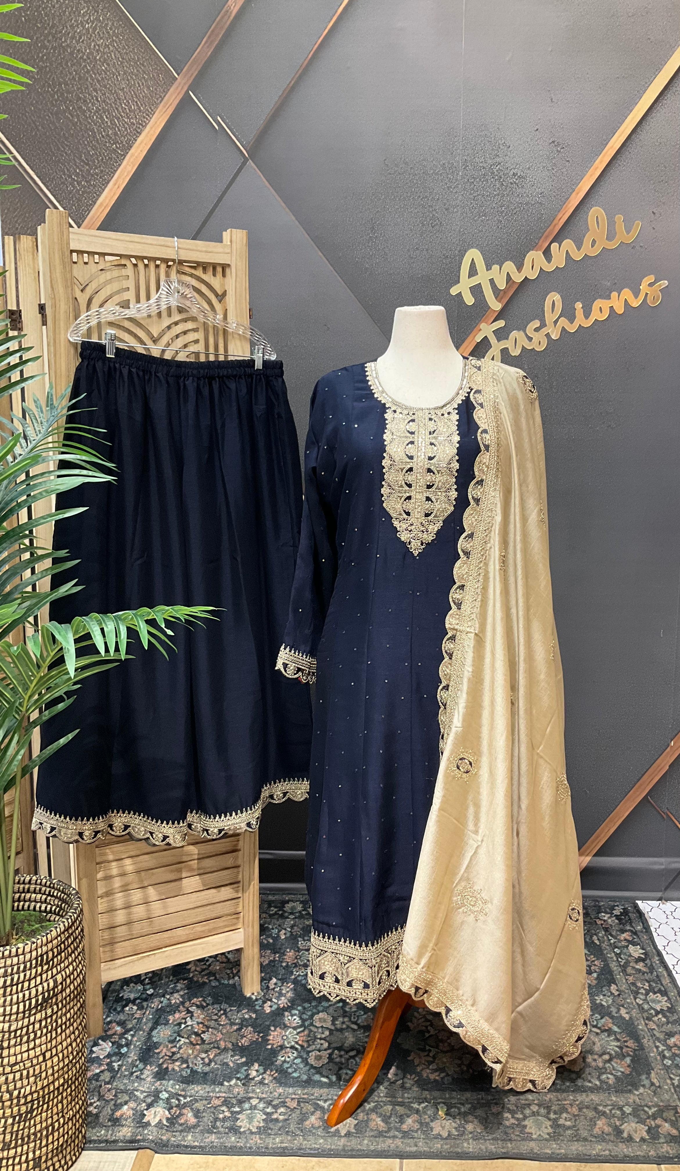 Navy Blue Plus Size Party Wear Palazzo set