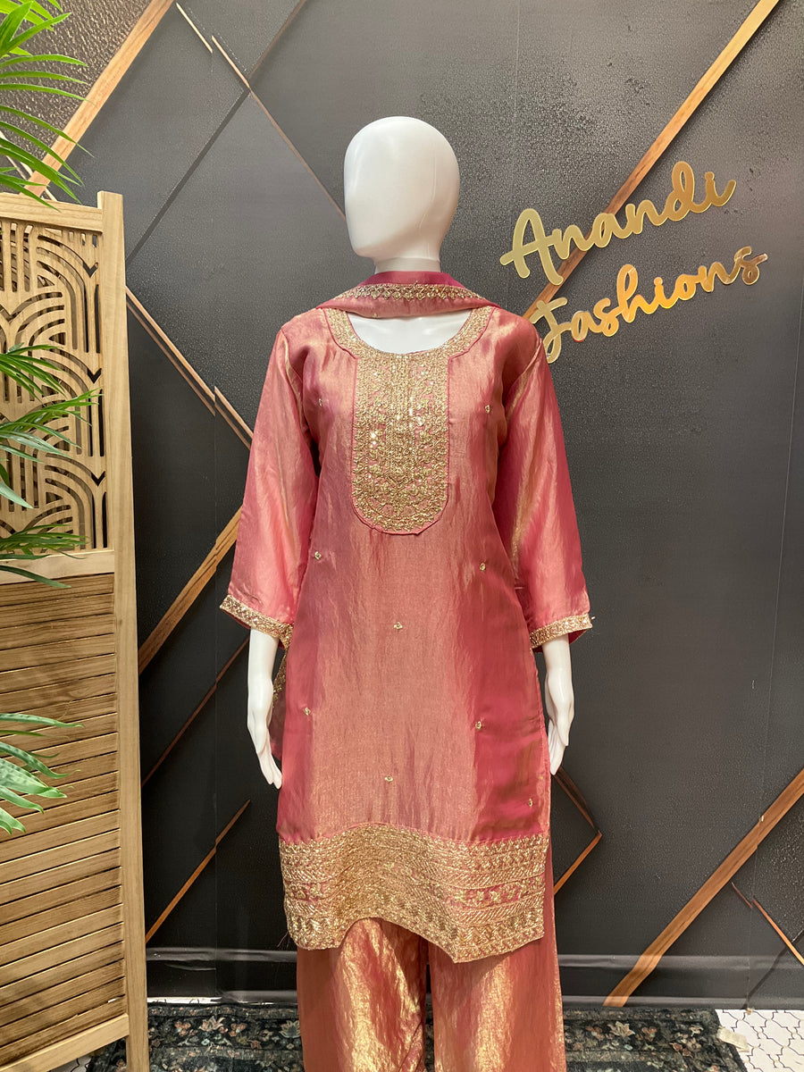 Women’s Pastel Pink Party Wear Palazzo Set