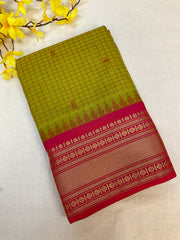 Parrot Green Checks Semi Gadwal Silk Saree