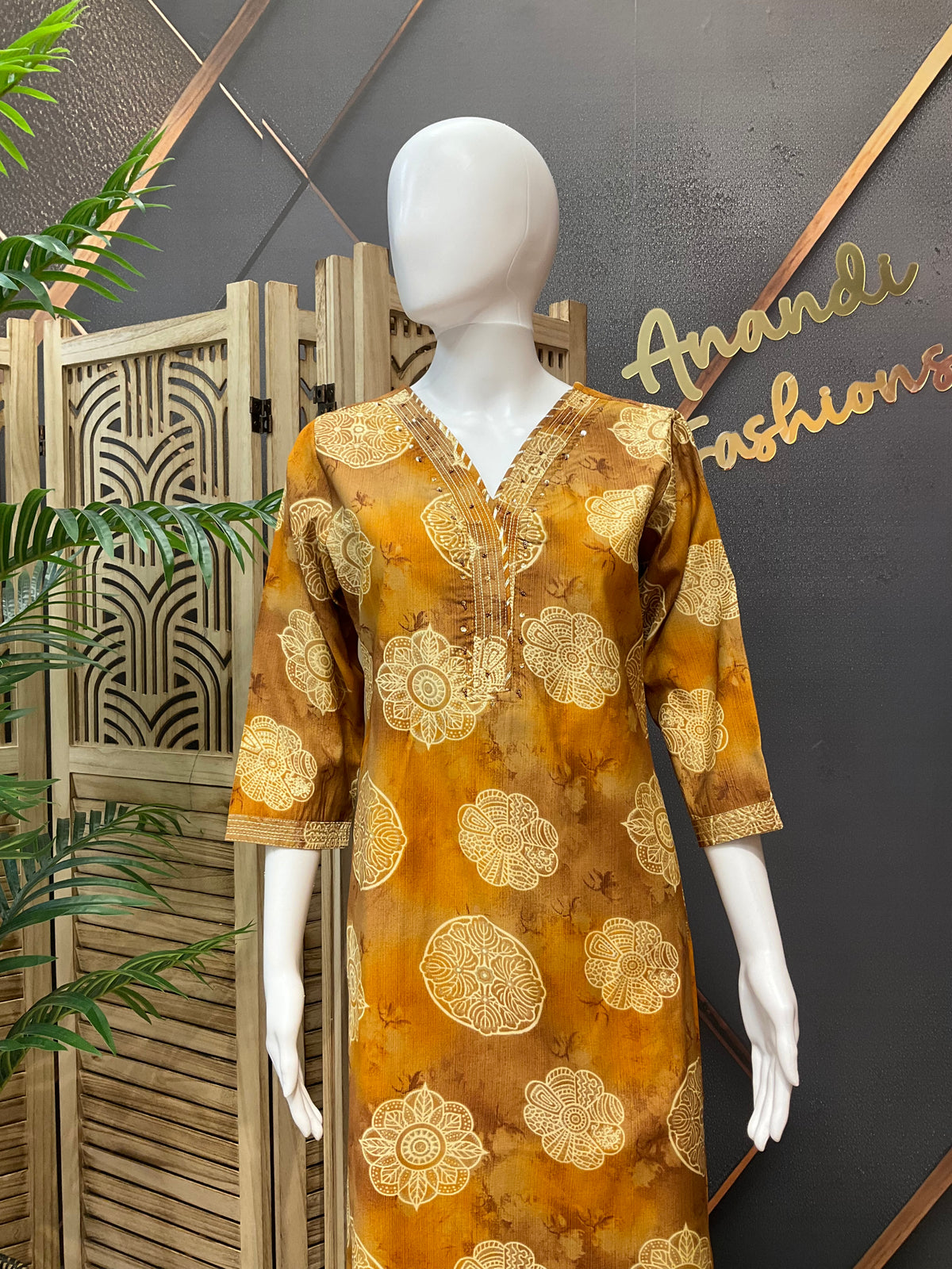 Mustard Yellow Pure Cotton Printed Kurti