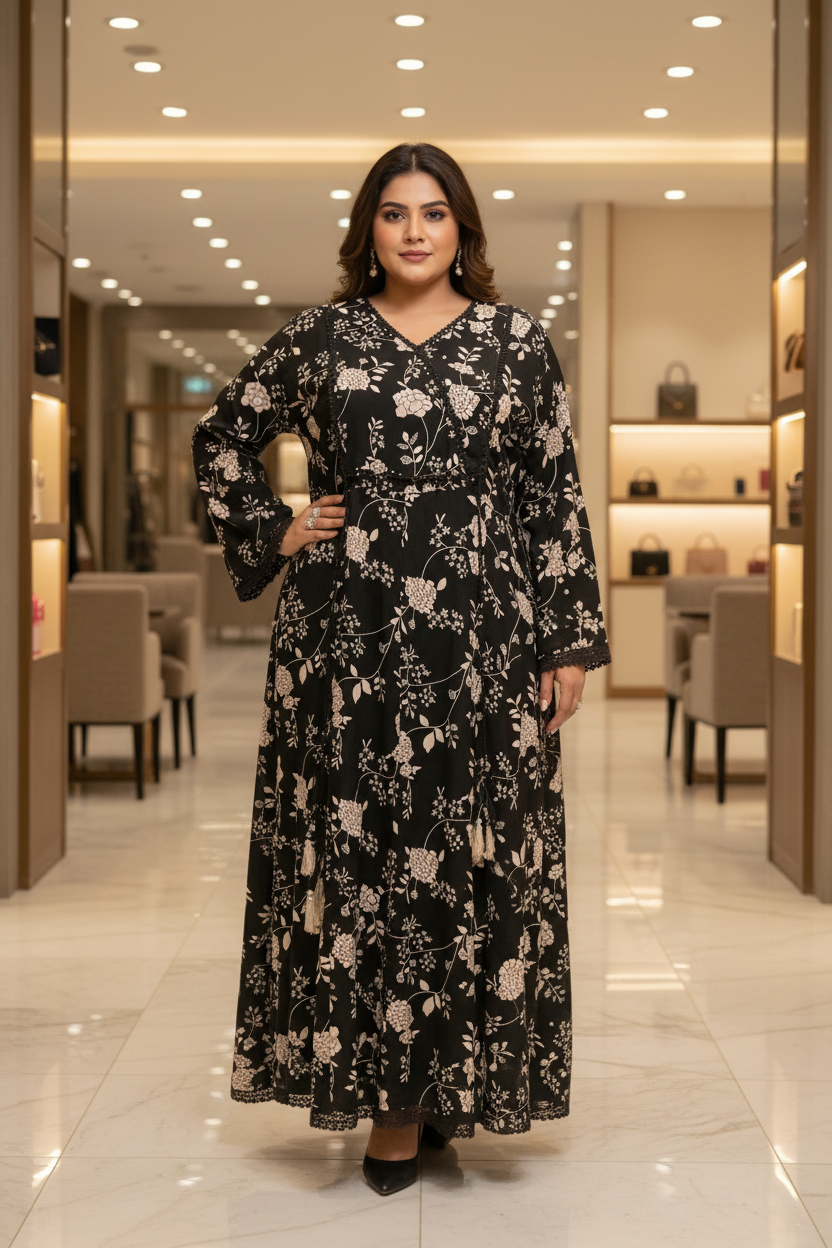 Plus Size Pure Cotton Anarkali Kurti with Print - Long Length