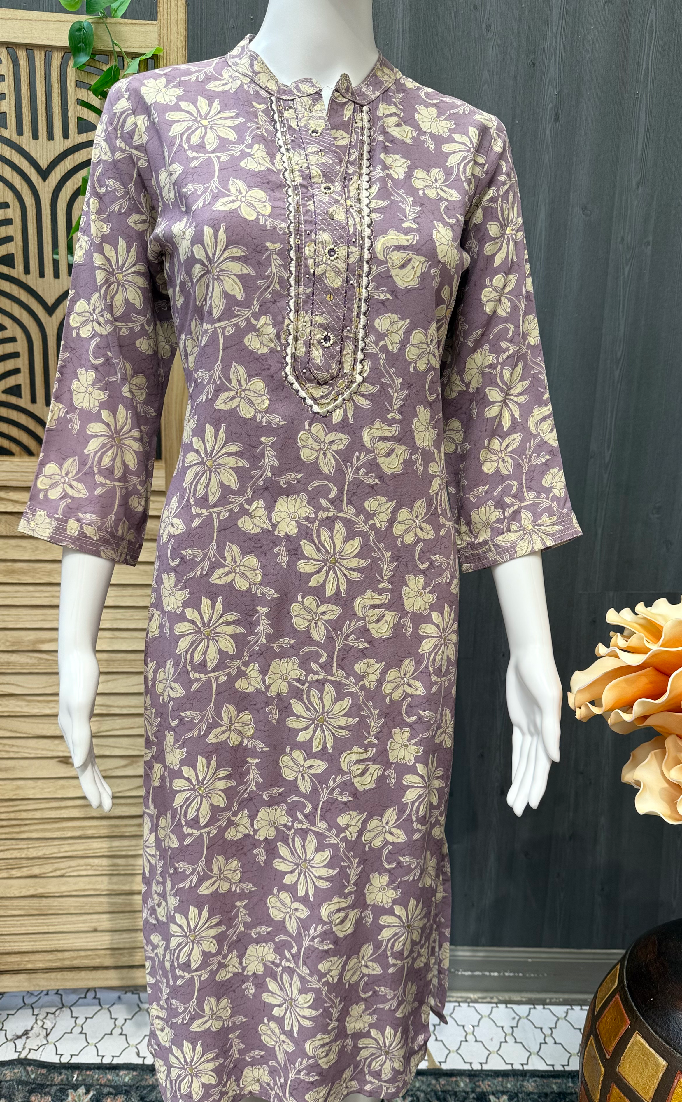 Lavender floral Cotton Kurti image 0
