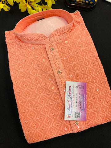 Boys Chikankari Kurta Pajama Set - Traditional Embroidery Kids Wear