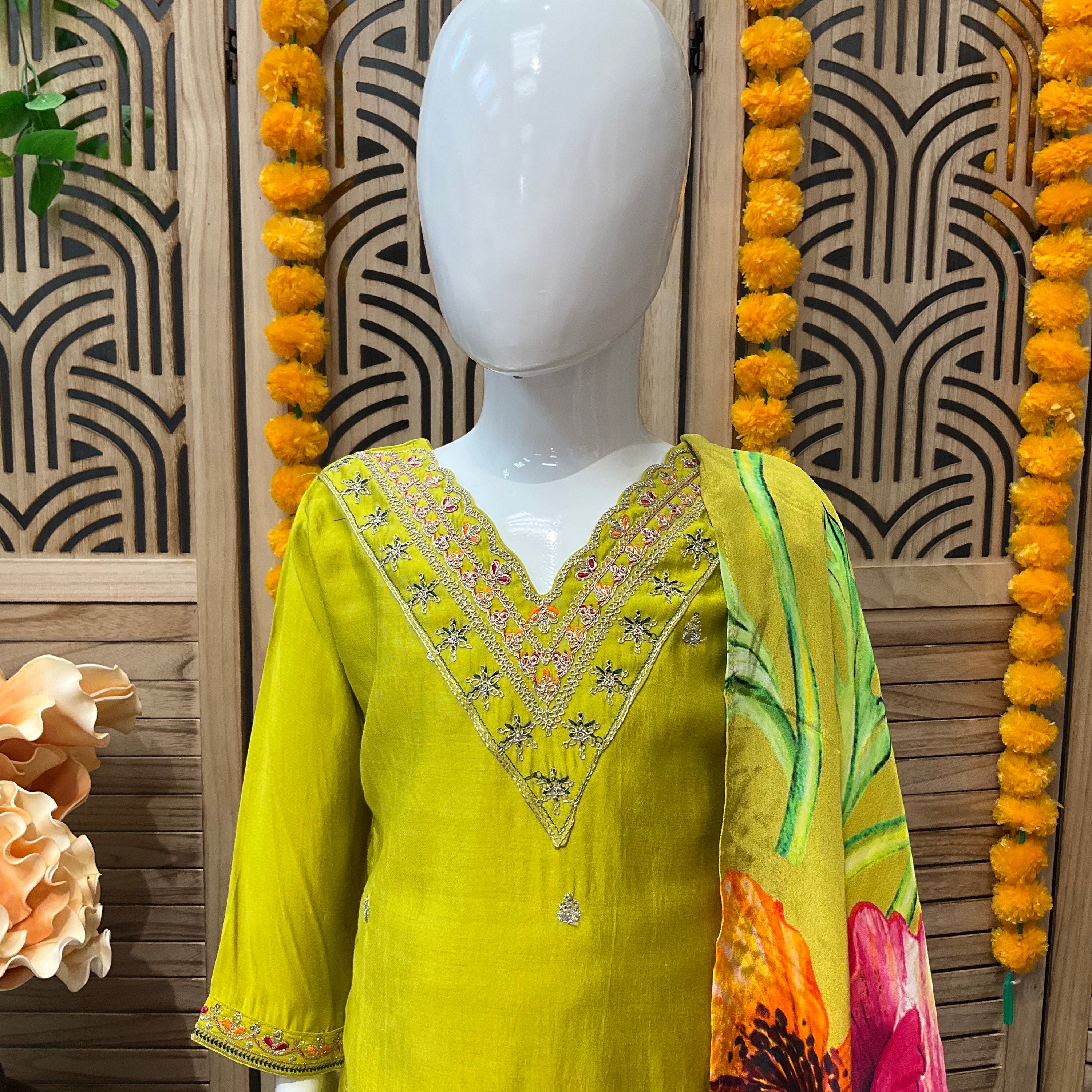 Little Girls Chudidhar set with floral print dupatta  image 1