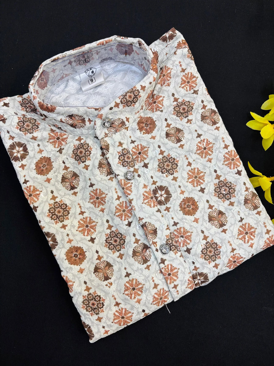 Digital Print Boys Chikankari Kurta set- Size 4 to 12