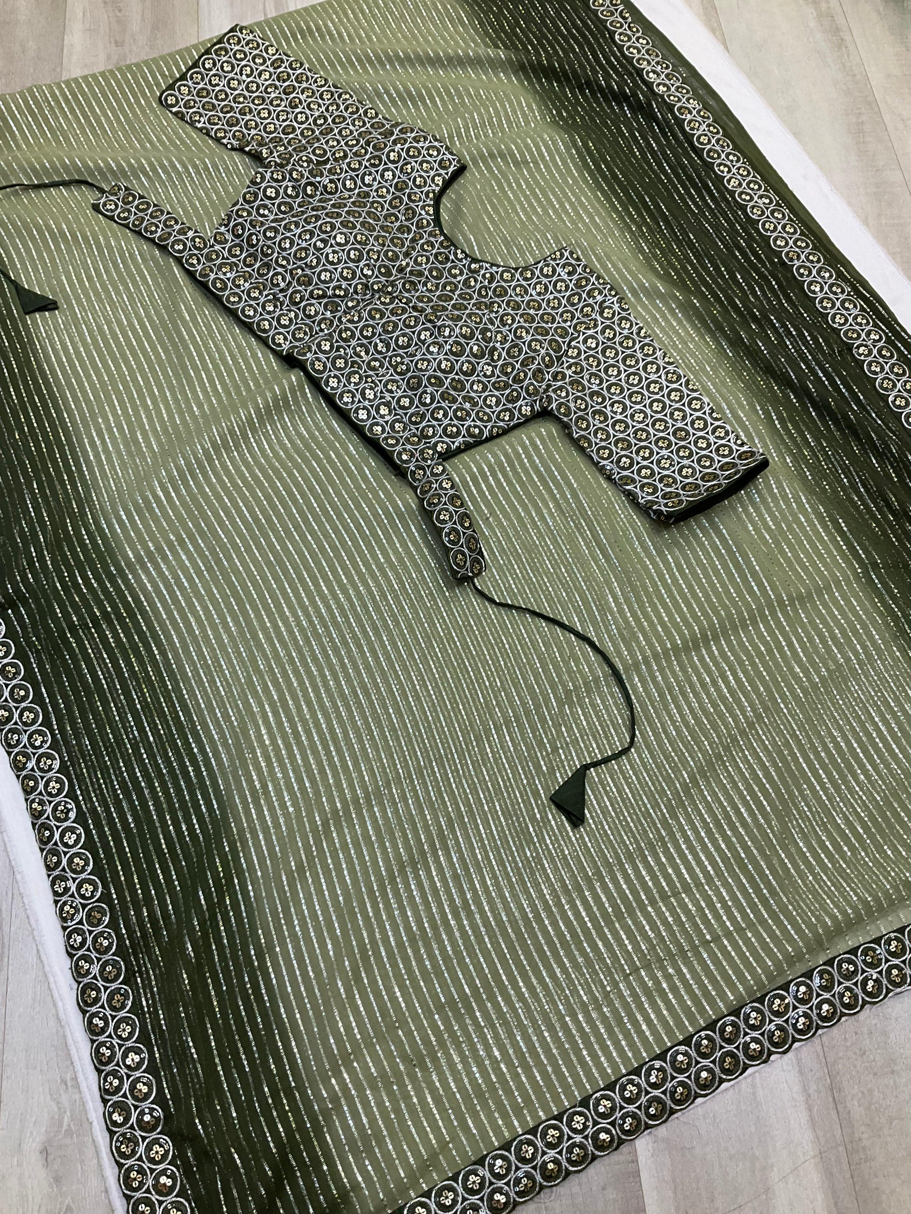 Green Georgette Saree with Readymade Blouse