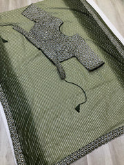 Green Georgette Saree with Readymade Blouse