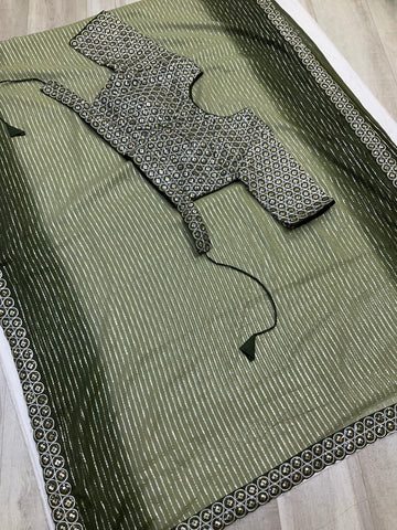 Green Georgette Saree with Readymade Blouse