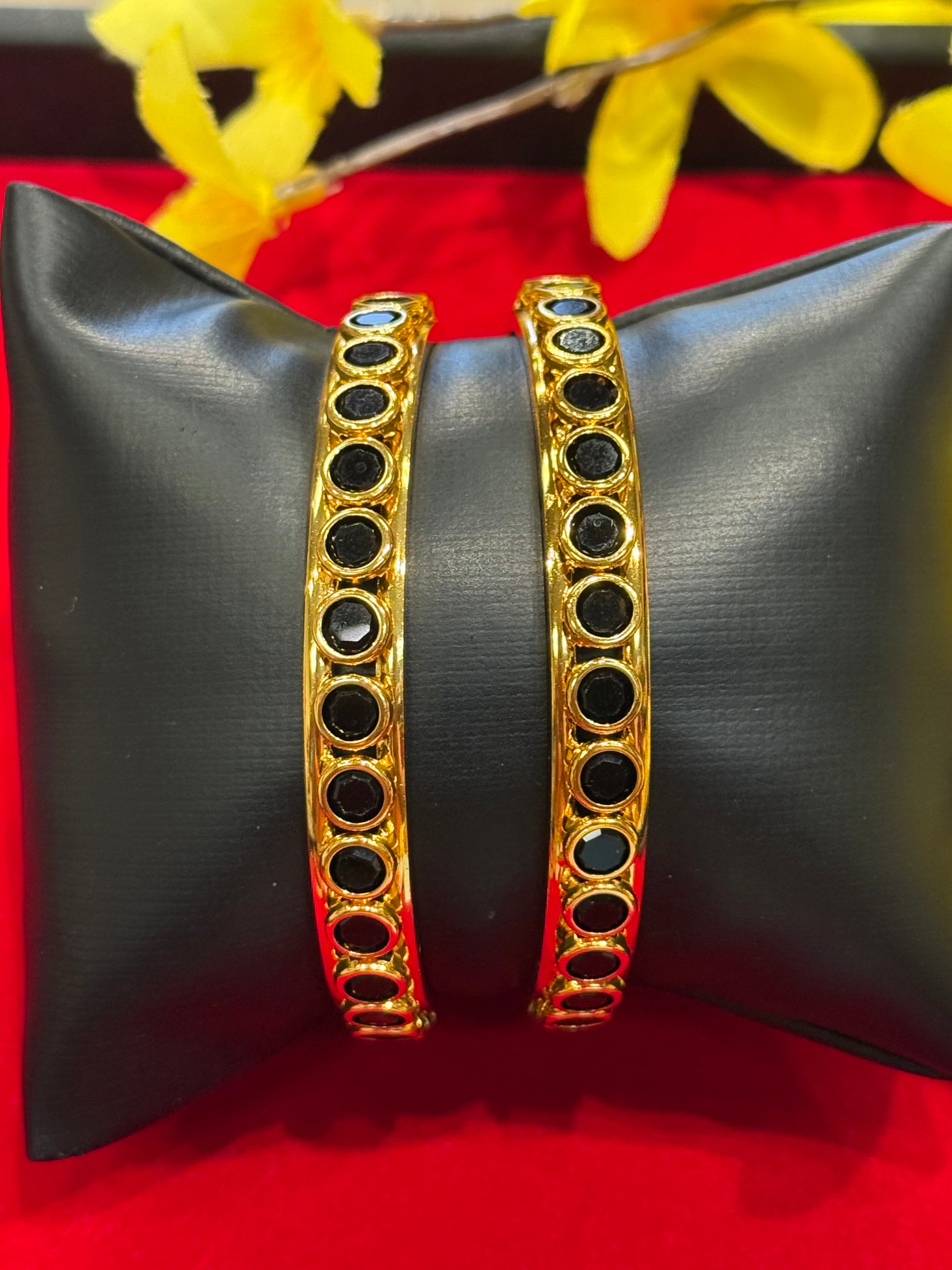 Gold Finish Stone Bangles- set of 2- size 2.6