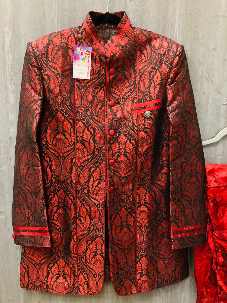 Mens Sherwani - The Glamorous and Graceful Red Sherwani with Jodhpuri Pants image 3