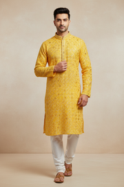 Yellow Chikankari Work Mens kurta set - Mens - Kurta Set - Anandi Fashions