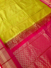 Parrot Green Checks Semi Gadwal Silk Saree