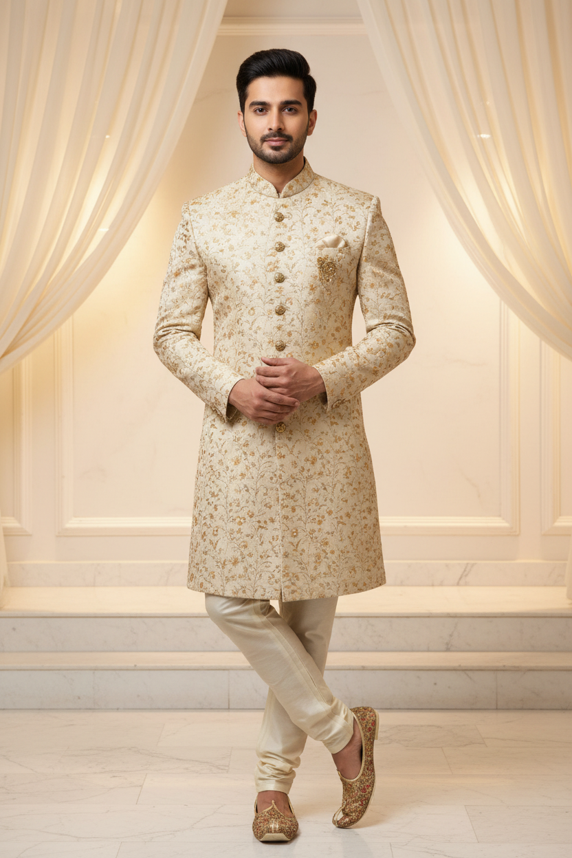 Mens Wear sherwani Set- Gold