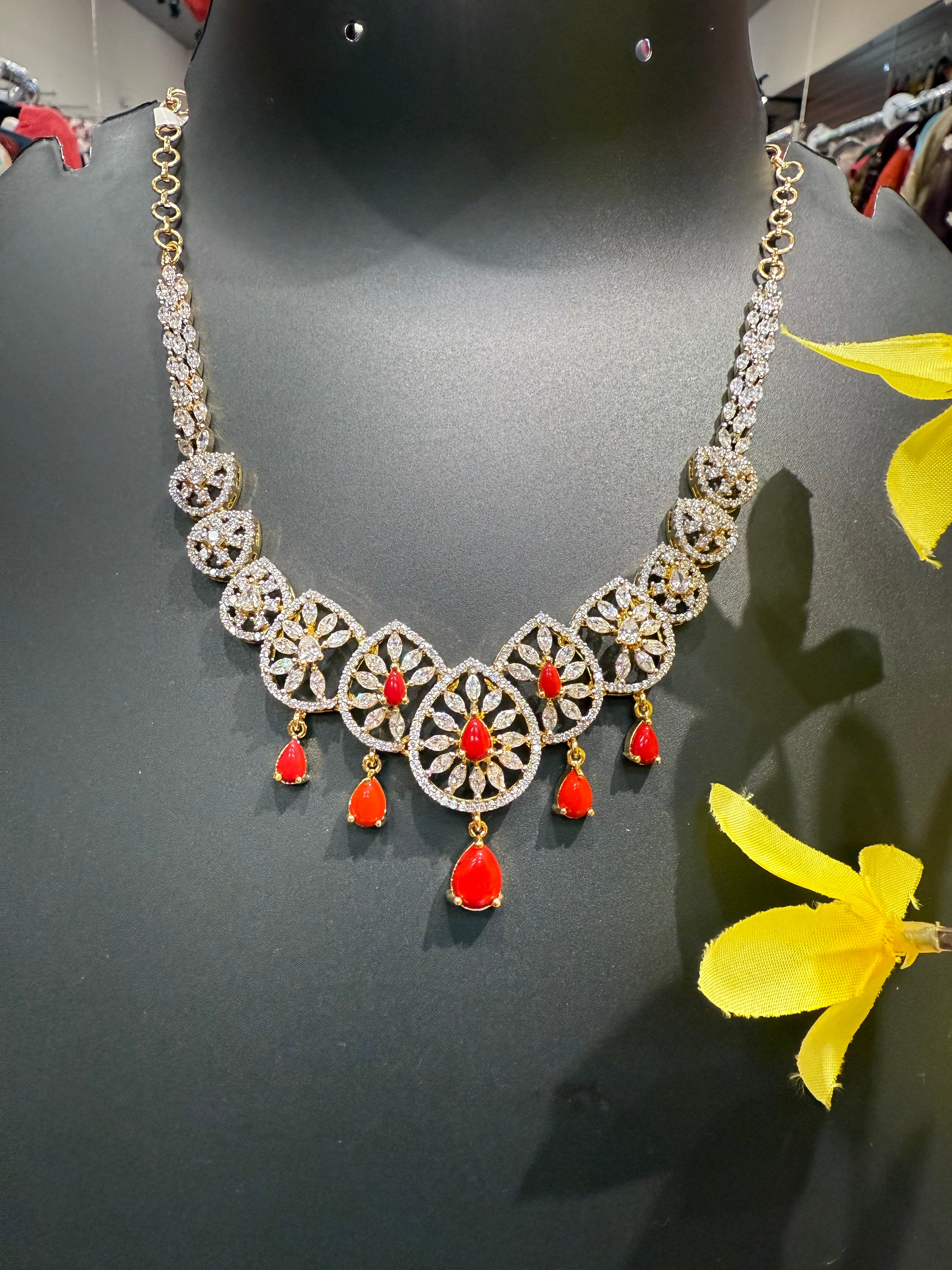 Party Wear CZ Necklace set with Corals Hangings