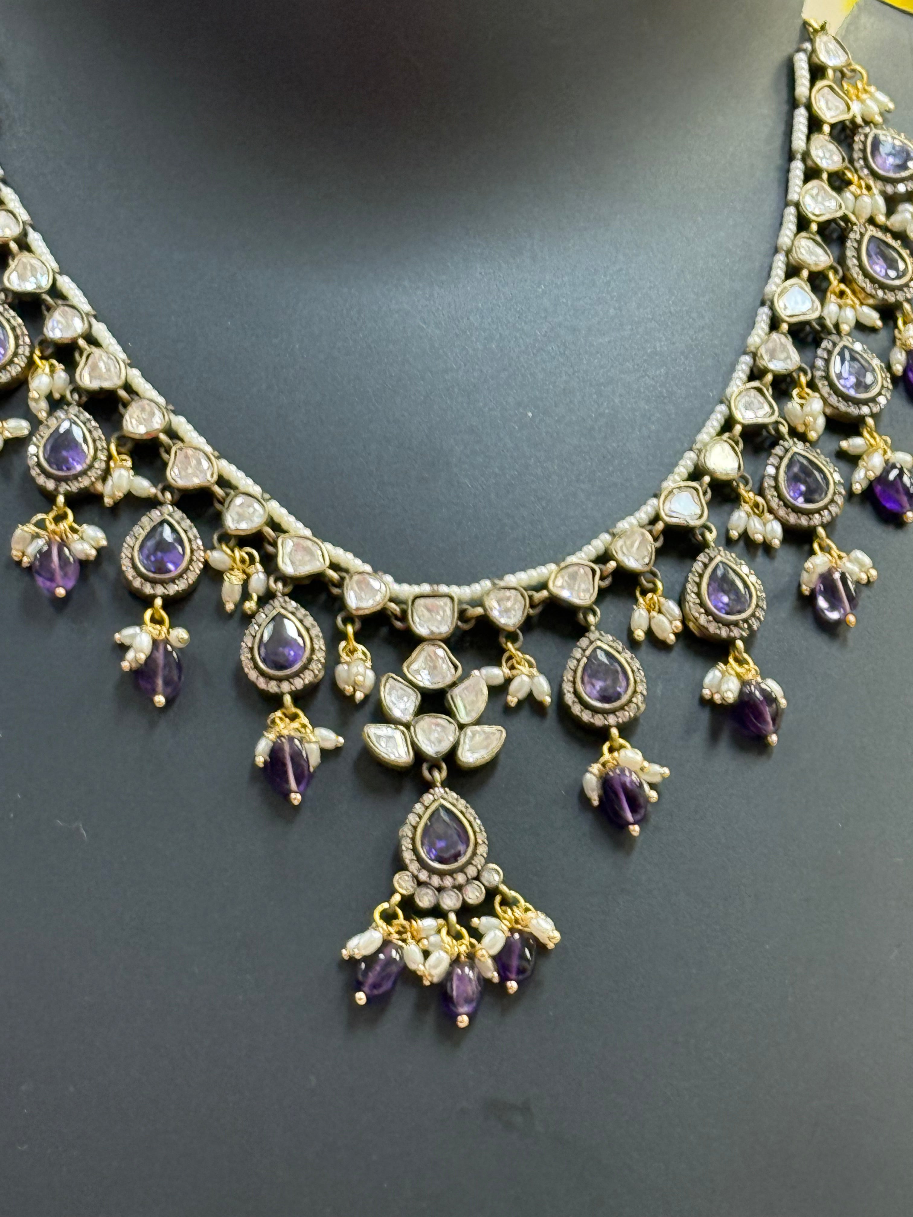 Purple Victorian Necklace with Mosanite Stones