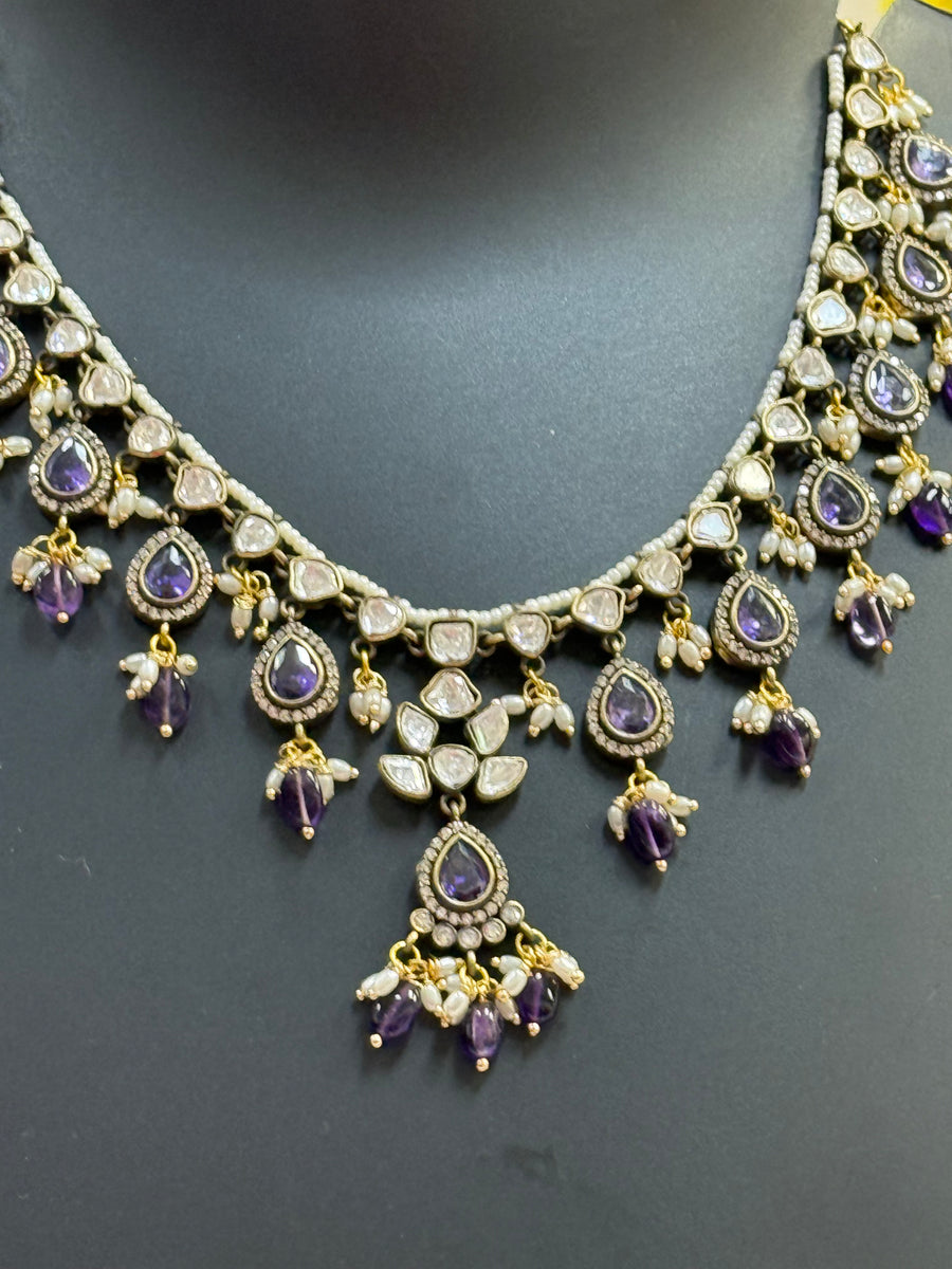Purple Victorian Necklace with Mosanite Stones