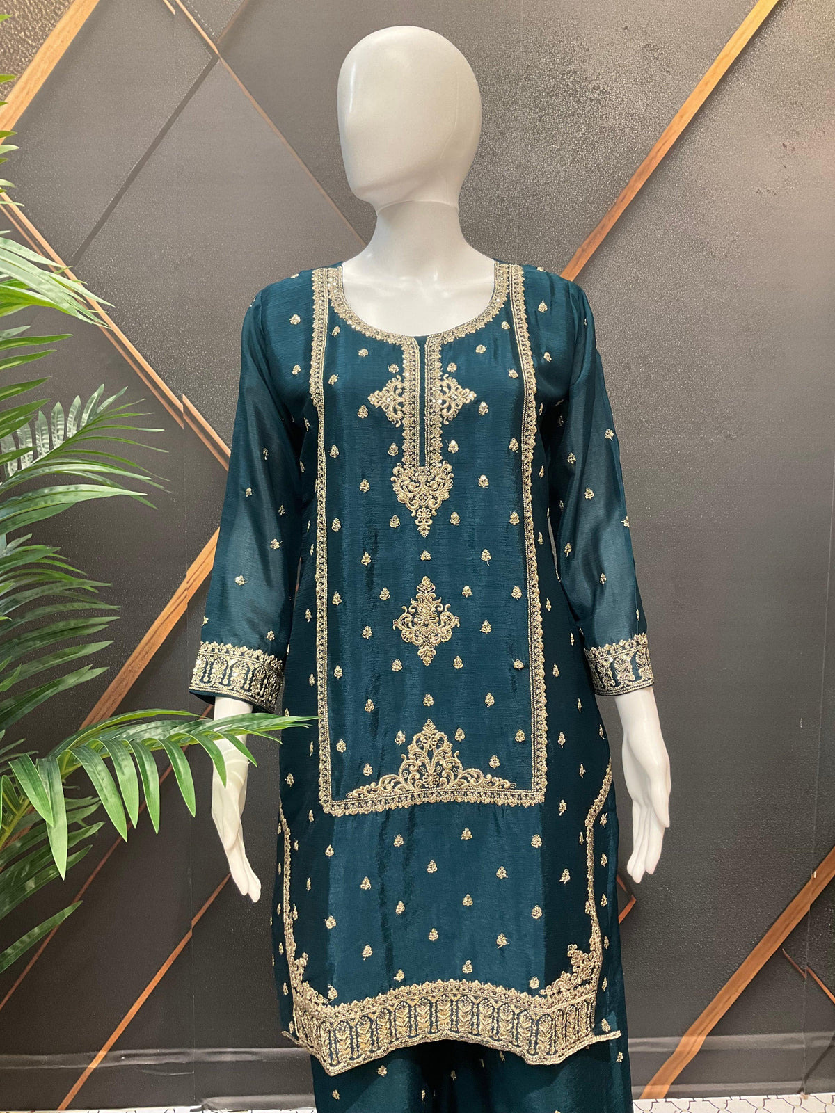 Peacock Blue Party Wear Palazzo Set - Elegant Ethnic Wear