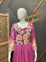 Purple floral long Dress