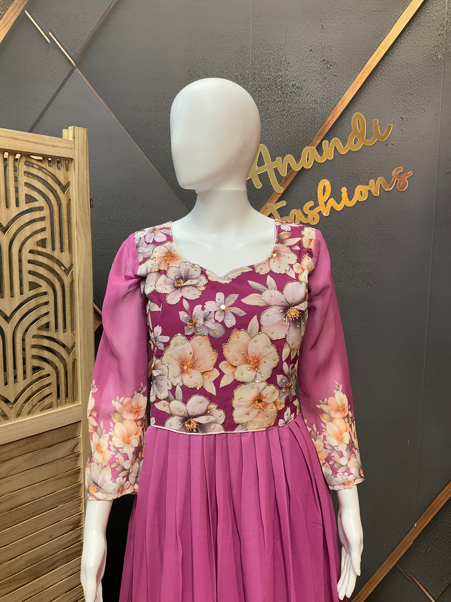 Purple floral long Dress