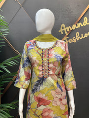 Floral Pattern - Satin Silk Kurti set