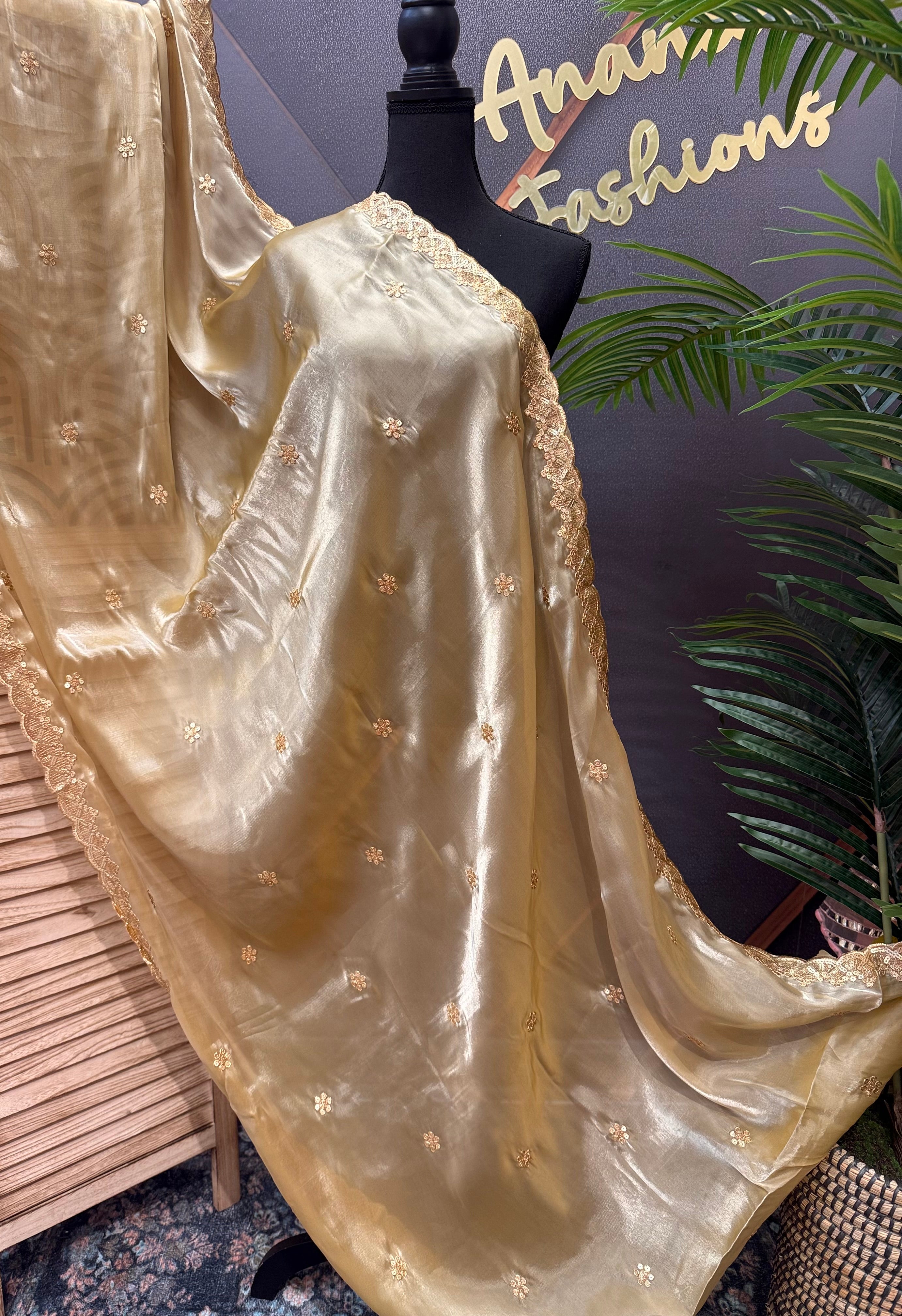 Satin Silk Dupattas with Gold Zari Work