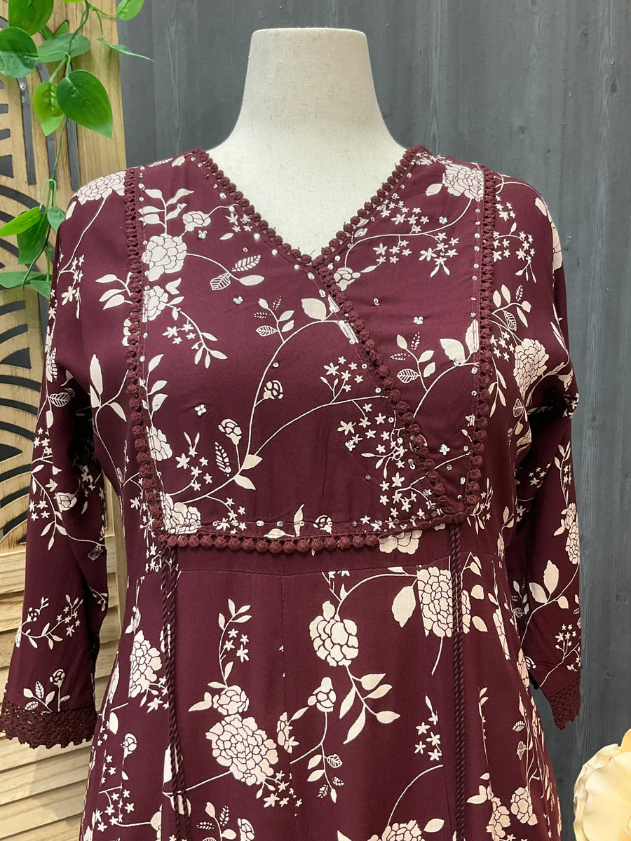 Plus Size Pure Cotton Anarkali Kurti with Print - Long Length