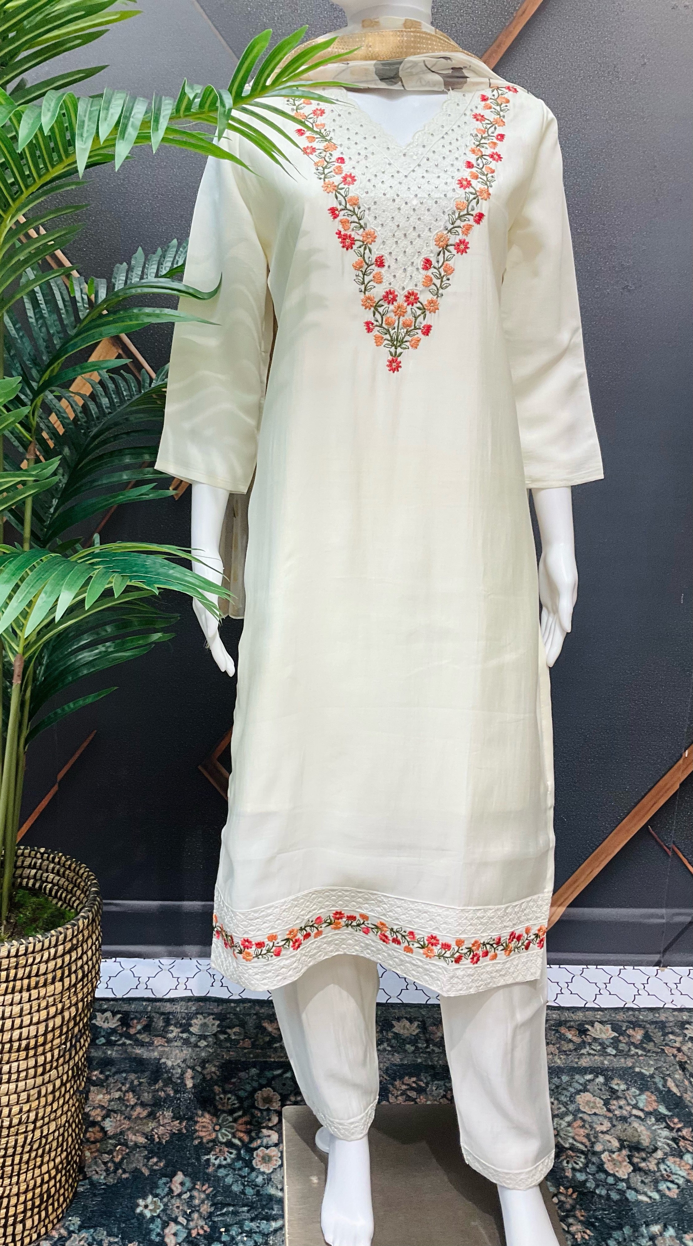 Size 44-Half White - Roman Silk Kurti set