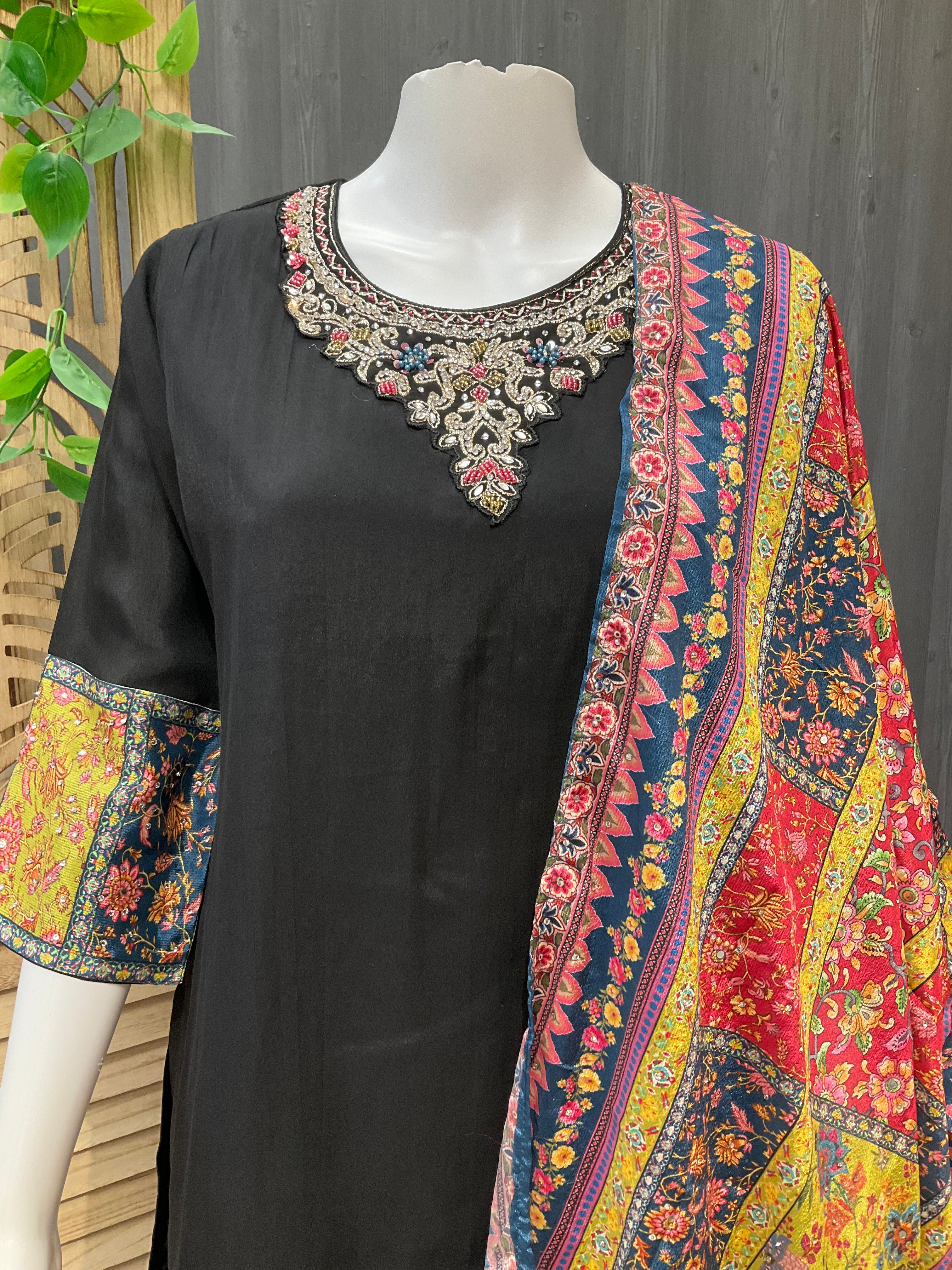 Teen Girls/size 40 - Party Wear Chudidhar set with Multicolor Dupatta