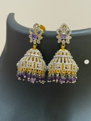CZ Party Wear Earrings /Jhumkas with Purple Beads