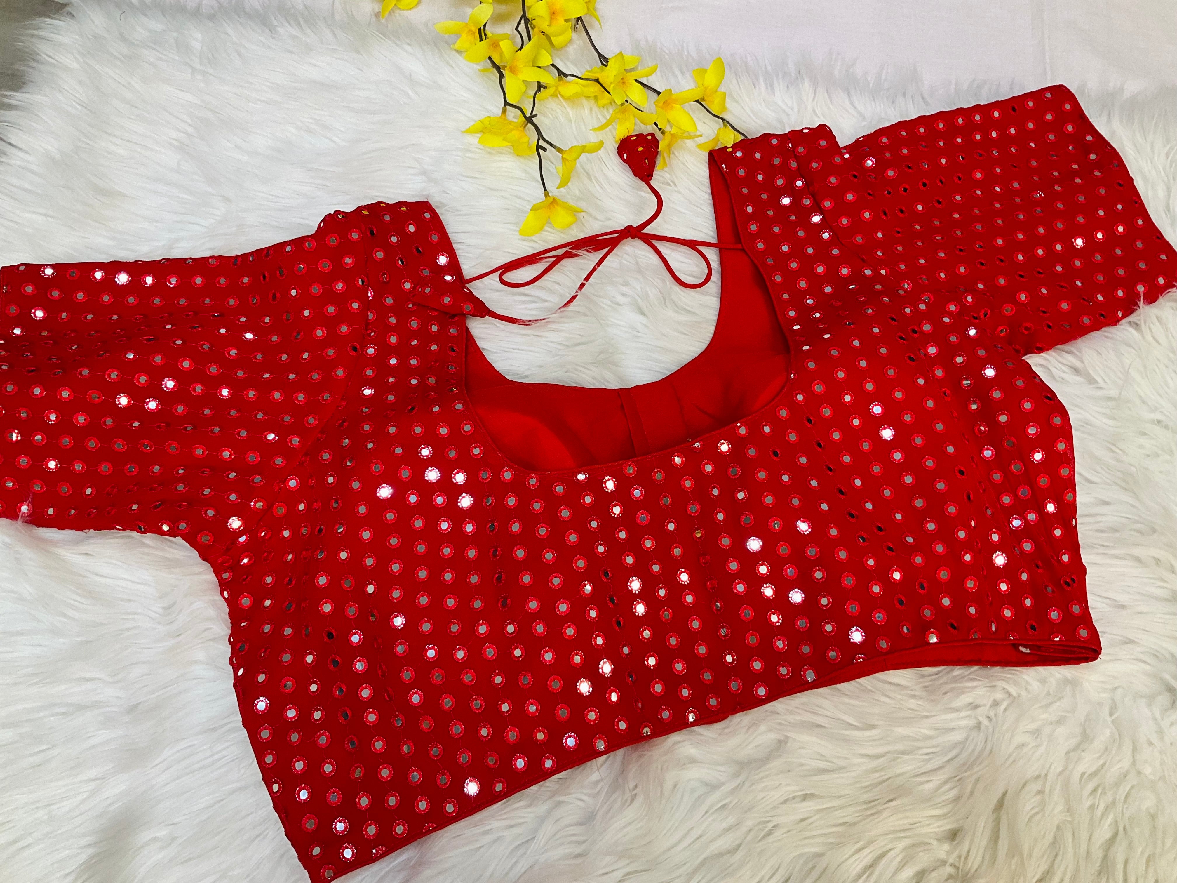 Red Plus Size Georgette Foil Mirror Blouse