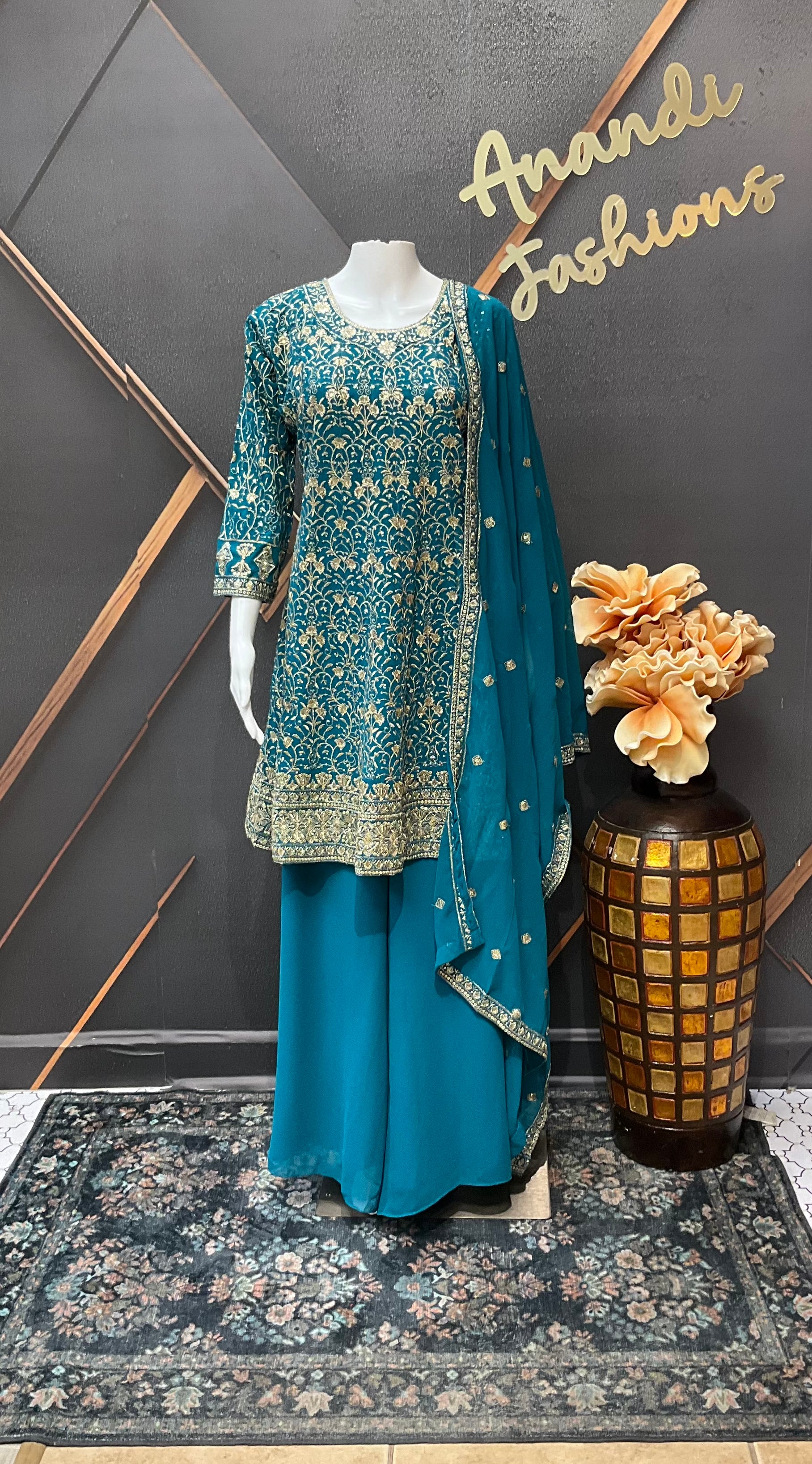 Rama Blue Party Wear Georgette Palazzo set
