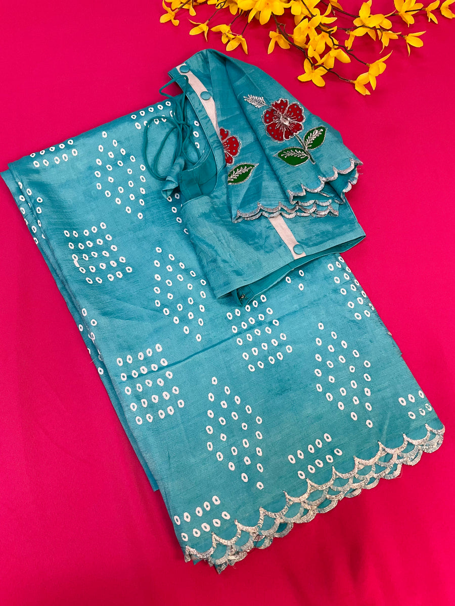 Blue Mangalagiri Silk saree with Stitched Blouse