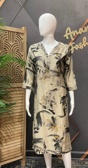 Women’s Light Grey Floral Cotton Kurti