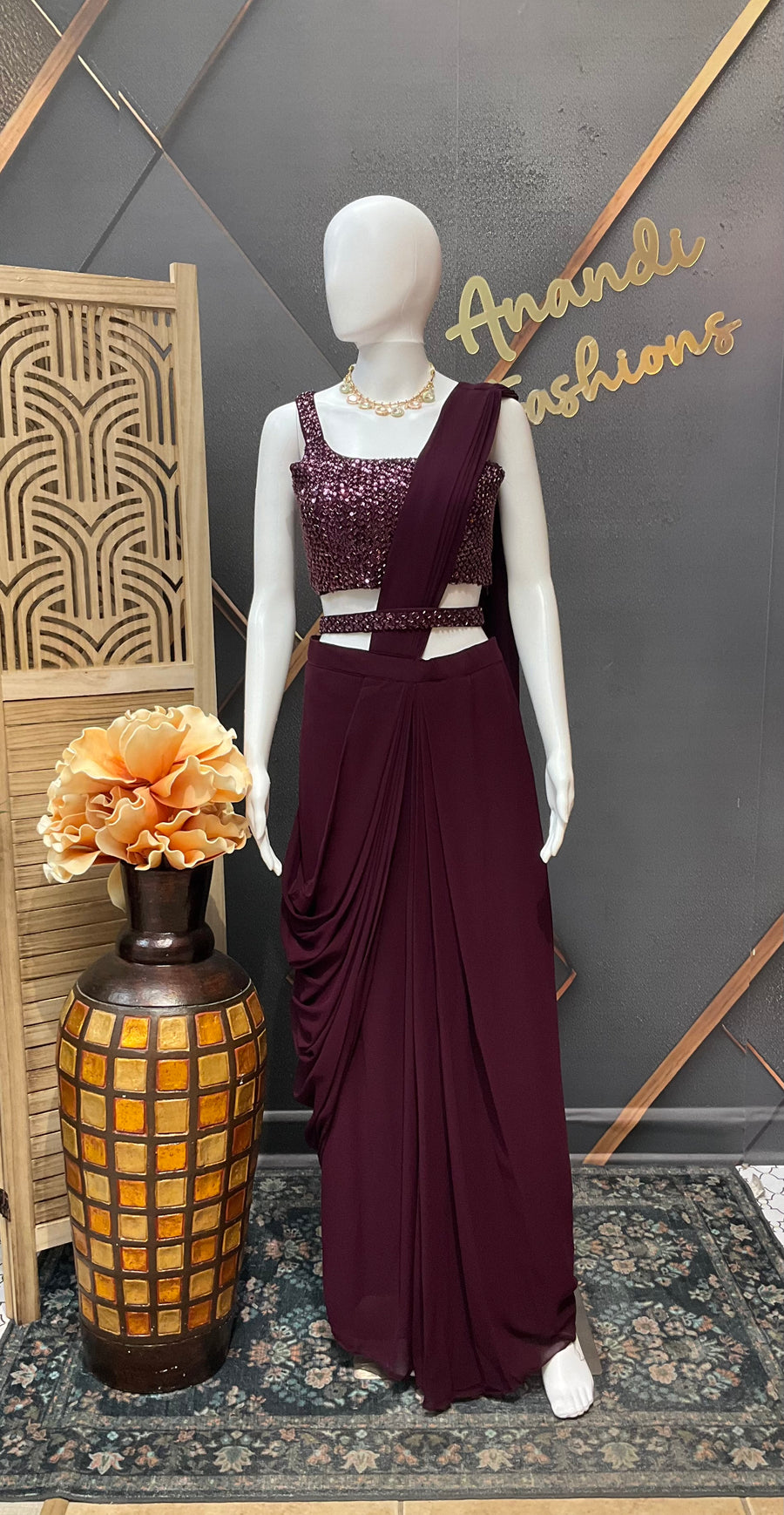 Wine color - Ready to Wear Saree