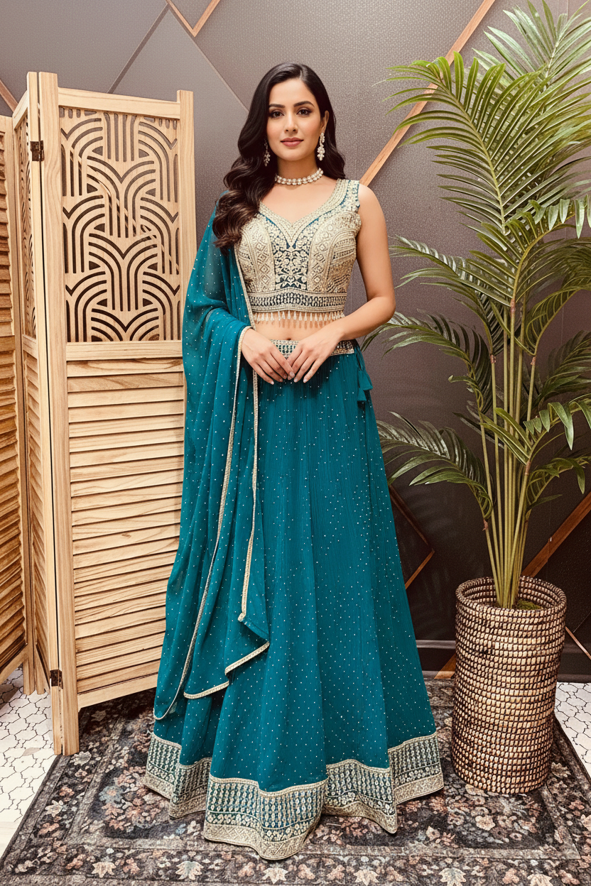 Colorful Georgette Lehenga Set with Heavy Work Blouse
