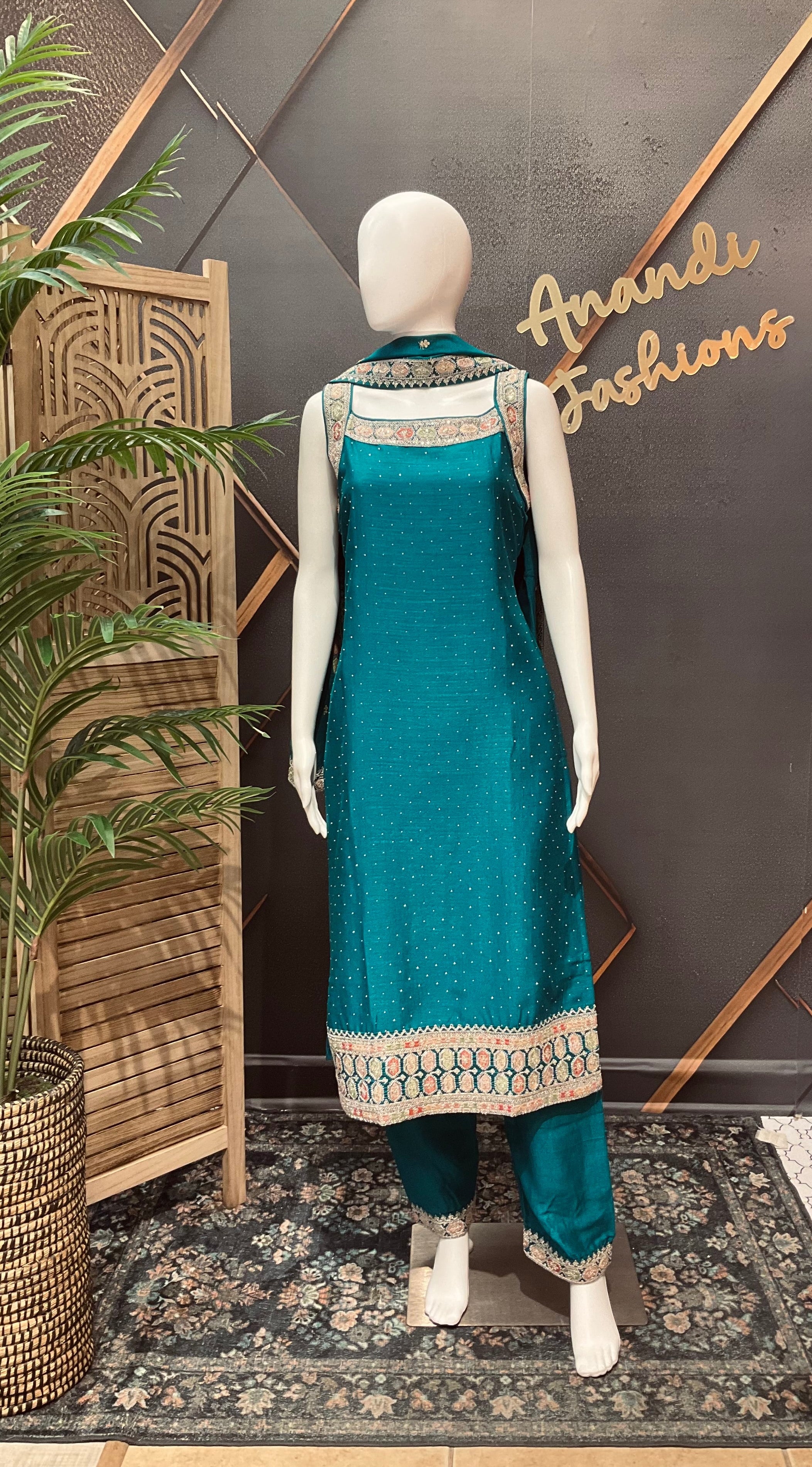 Women’s Blue Party Wear Sleeveless Kurti Set
