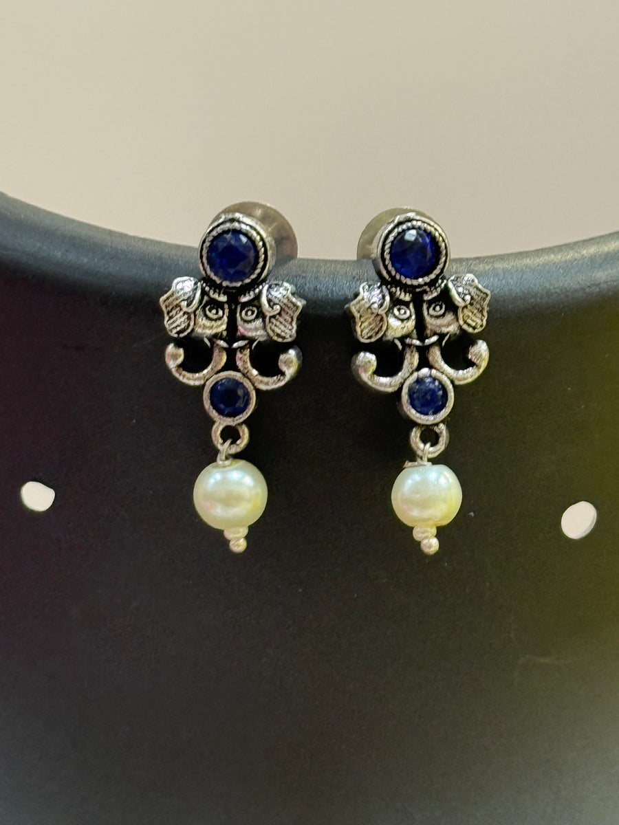 Elephant Design Blue German Silver Necklace set
