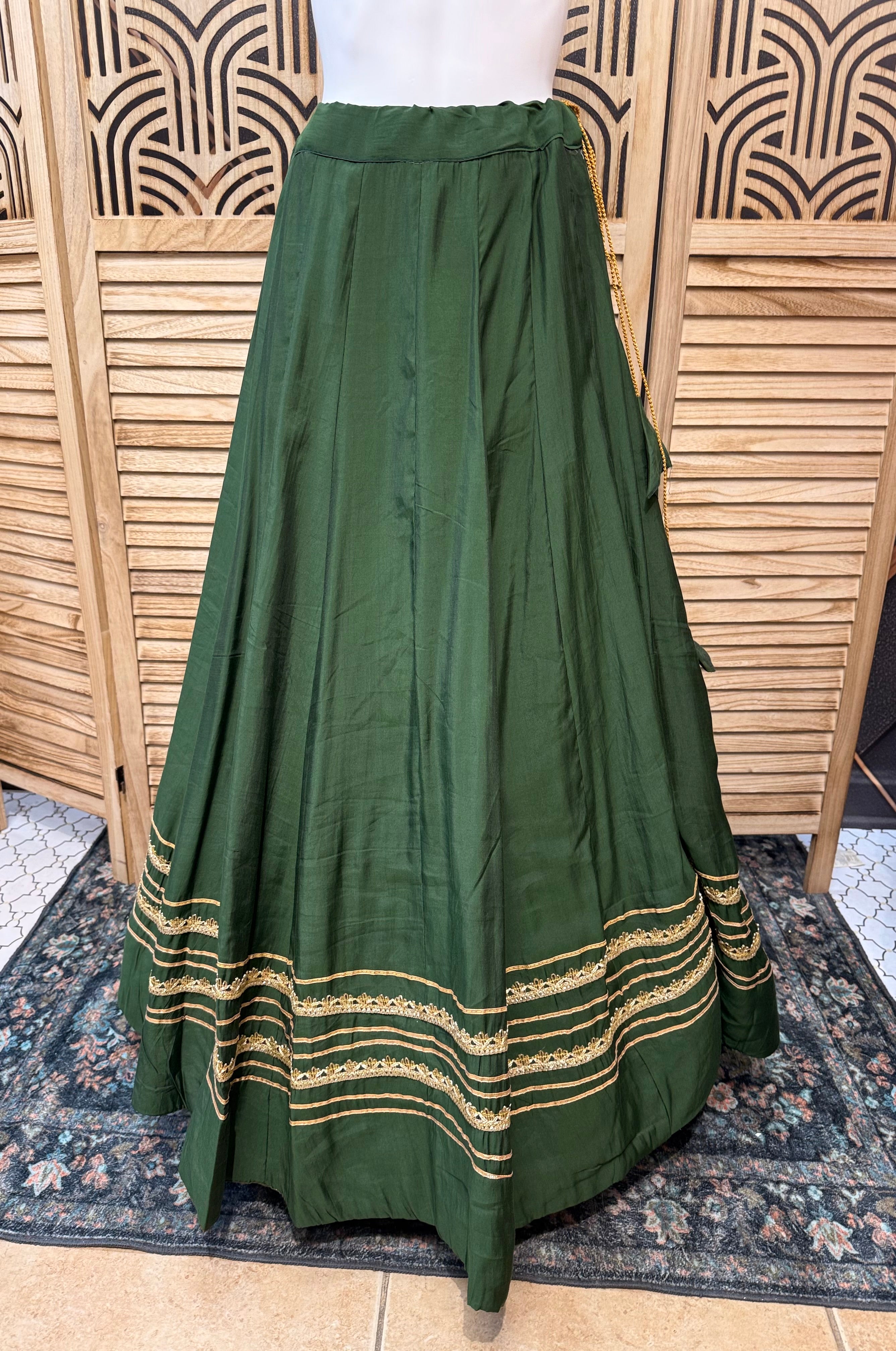 Green color Satin silk Skirts