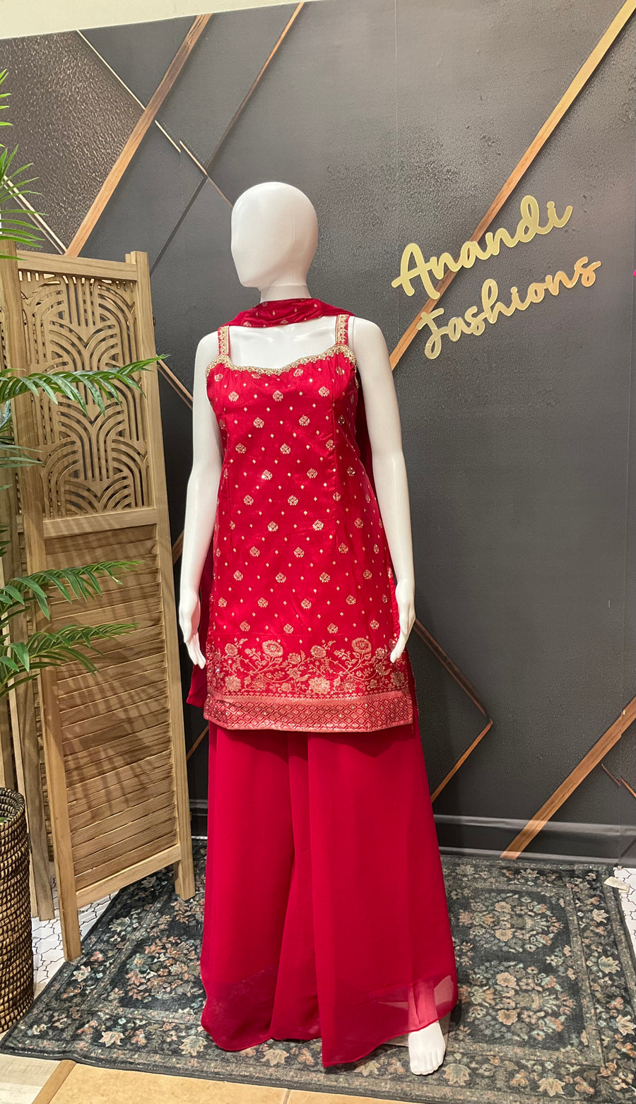 Pink Benarasi Silk Sleeveless Palazzo Set